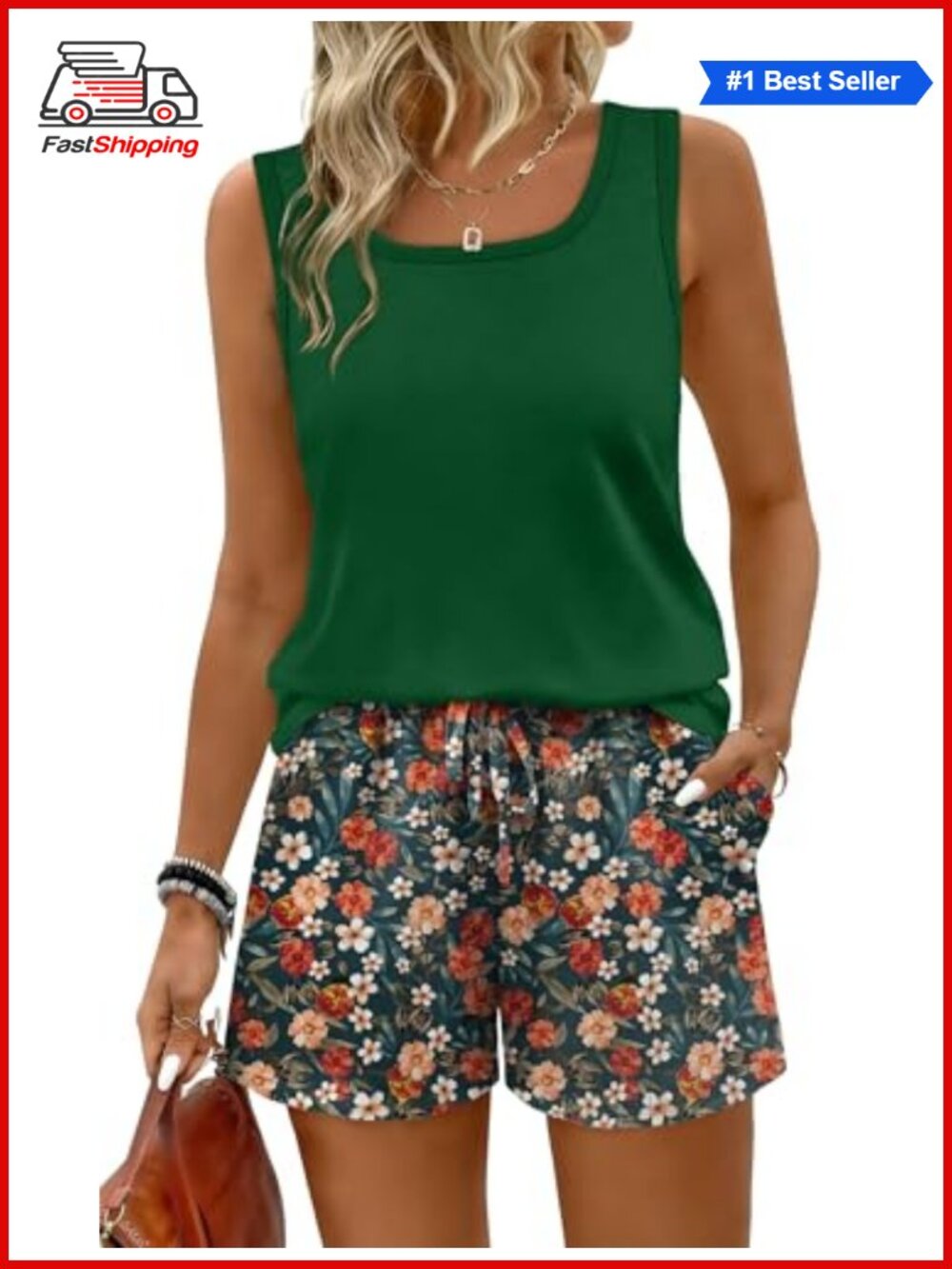 ✨Two Piece Lounge Short Set Scoop Neck Tank Sleeveless Sweatsuit with Pockets